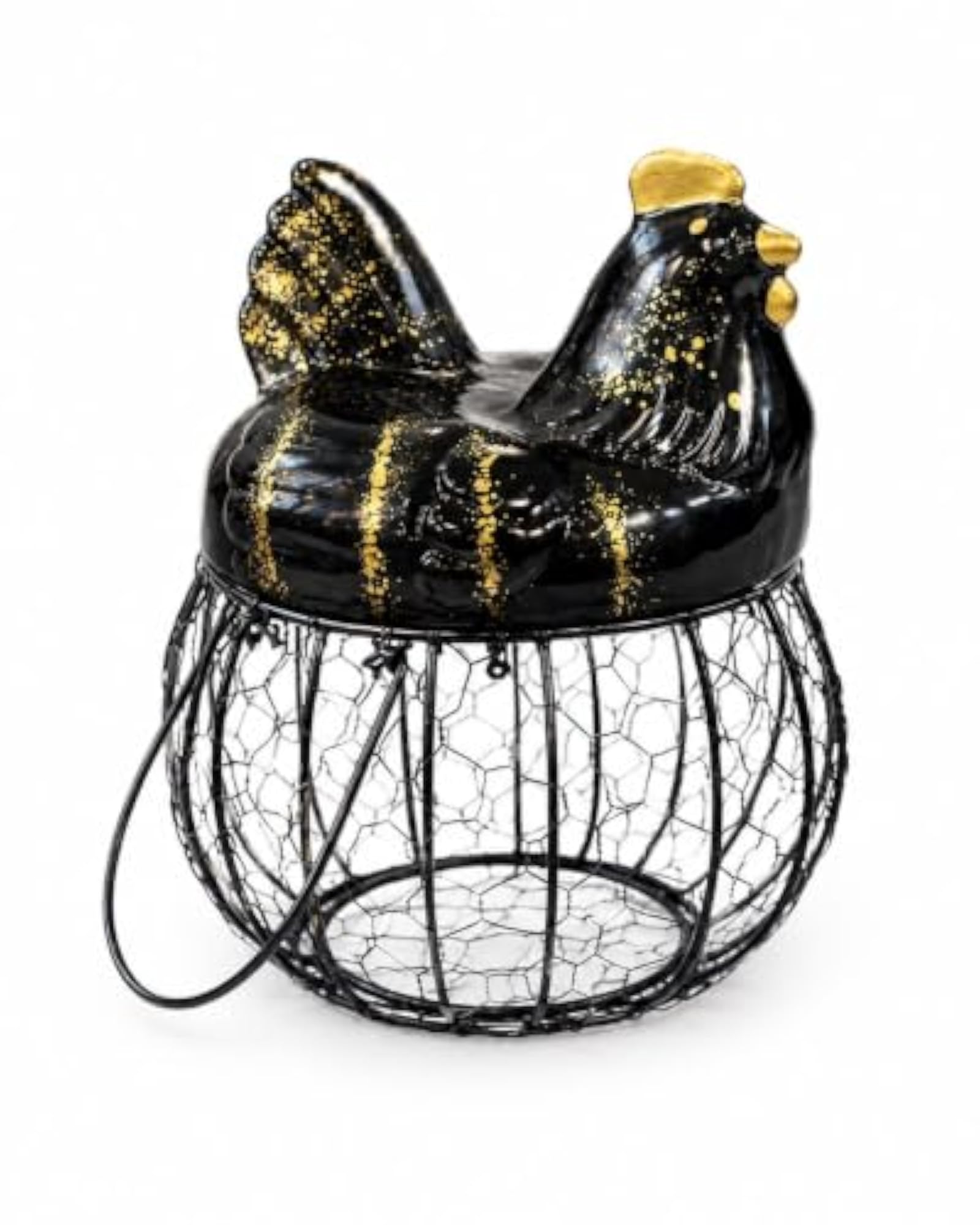 Decorative Chicken Egg Basket with Ceramic Metal Wire Storage